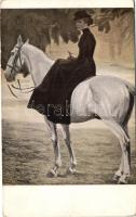 'Im Damensattel' / 'Woman in saddle' Lady with horse, Jugend postkarte Serie XXVII. s: Angelo Jank (fl)