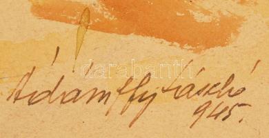 Ádámffy László (1902-?): Aratás. Akvarell, papír, jelzett, apró szakadással, 25×39 cm