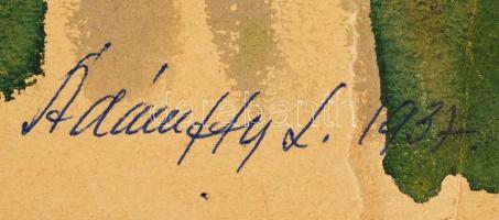 Ádámffy László (1902-?): Fehér ló. Akvarell, papír, jelzett, szakadással, 35×47 cm