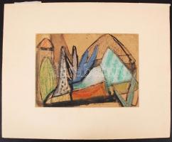 Stark Anna (1922-2000): Budai táj. Vegyes technika, karton, paszpartuban, 21×30 cm