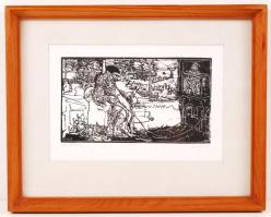 Kőnig Róbert (1951- ): Wales. Linó, papír, jelzett, üvegezett keretben, 11×19 cm