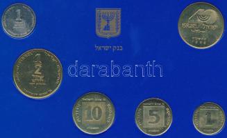 Izrael 1988. 1A-1S (5xklf) "Hanukka" + "Izraeli Bank" emlékérem szettben, eredeti banki csomagolásban T:1 Israel 1988. 1 Agora - 1 New Sheqel (5xdiff) "Hanukka" + "Bank of Israel" commemorative medal in set, in packing of the Bank of Israel C:UNC