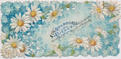 New Year; mini floral Emb. litho greeting card (14 × 6.5 cm)