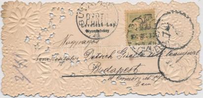 New Year; mini floral Emb. litho greeting card (14 × 6.5 cm)