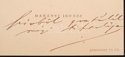 Darányi Ignác (1849-1927) földművelésügyi miniszter saját kézzel írt köszöntő sorai névjegykártyáján...
