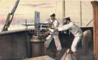 Sighting Maxim Gun, sailors, 'Hearts of Oak' Series IV. Raphael Tuck & Sons, Oilette Postcard 9117.