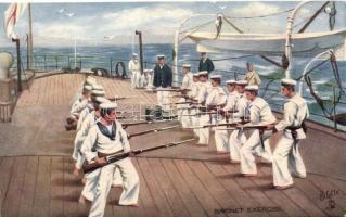 Bayonet exercise, Hearts of Oak Navy mariners; Series IV. Raphael Tuck & Sons, Oilette Postcard 9117. (EB)