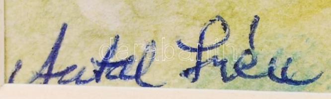 Antal Irén (1903-1999): Kikötő. Akvarell, papír, jelzett, üvegezett keretben, 25×35 cm