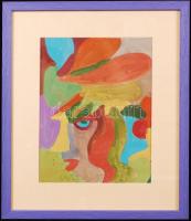 Németh Miklós (1934-2012): Kalapos női fej. Vegyes technika, papír, jelzett, üvegezett keretben, 29×...