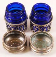 2 db üveg sószóró fém díszítéssel, m: 5,5 cm