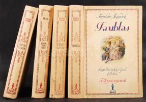 Szerelmes századok 4 kötet-Forró Pál és Szini Gyula(szerk.): Heptameron, a navarrai királynő elbeszélései; 1001 éjszaka; Faublas; Balzac: Borsos történetek. Kiadói félvászon kötés, színezett lapszélek, kissé kopottas állapotban.