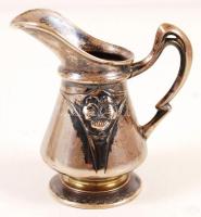 Szecessziós ezüst (Ag.) mokkás készlet, cukortartó fedele és az üvegbetét hiányzik, jelzett, mesterj...