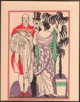 1938 Divéky József (1887-1951) Báli meghívó. Kner nyomdában készült litho nyomat / Ball invitation card 14x17 cm