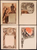 1938 Geiger Richárd (1870-1945) Tűzoltó témájú báli meghívók 4 db. Kner nyomdában készült nyomatok szép állapotban / Firemen ball invitation cards 17x23 cm