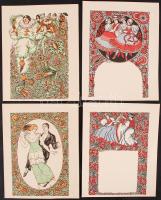 1938  Örkényi István (1911-1944) 4 db báli meghívó. Kner nyomdában készült nyomatok szép állapotban / Firemen ball invitation cards 17x14 cm