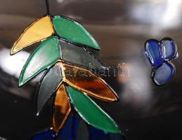 Fedeles üvegtálaló, kézzel festett, hibátlan, m:13 cm, d:17 cm