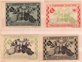 1913 Debreceni sakk-kör 4 db levélzáró + képeslap / 1913 Chess poster stamp and postcard