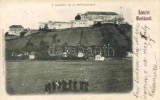 Munkács, Vár, emlékoszlop; Bertsik Emil kiadása / castle, monument