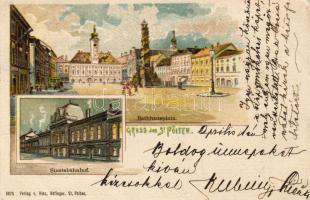 1899 St. Pólten mit Bahnhof Litho