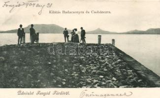 Fonyód-fürdő, kilátás Badacsonyra és Csobáncra; Gerő Zsigmond könyvkereskedésének kiadása