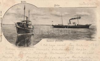 A Kelén és a Helka gőzös a Balatonon; Mérei Ignácz kiadása / Hungarian steamships