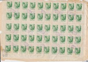 1945 Szilsárkányi illetőségi bizonyítvány 50 db 10 pengős és 10 db pengős okirati illetékbélyeggel