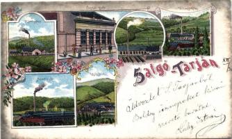 1899 Salgótarján, Károly-akna, cognac-gyár, villanytelep, acélgyár, vasöntöde, litho (levágott / cut)