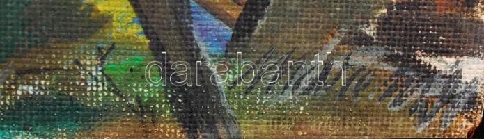 Olvashatatlan jelzéssel: Falu a pataknál. Vegyes technika, farost, 37×37 cm