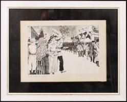 Ismeretlen: Első szabad május 1. Rézkarc, papír. 20x30 cm üvegezett keretben