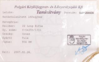 TOZ 8M 22LR kaliberű hatástalanított orosz puska / Deactivated Russian riffle 110 cm