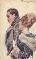 Italian art postcard, modern couple s: Bompard