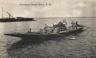 Volga river, raft crossing the river