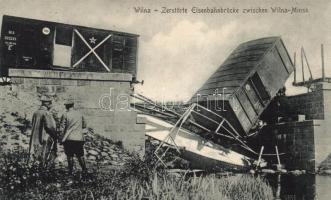 Vilnius, Wilna; Zerstörte Eisenbahnbrücke zwischen Wilna-Minsk / railroad accident