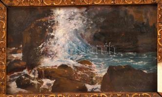 Mendlik Oszkár (1870-1963): Hullámzó tenger. Olaj, fa. Jelzett. 25x15 cm Üvegezett, jó fa keretben