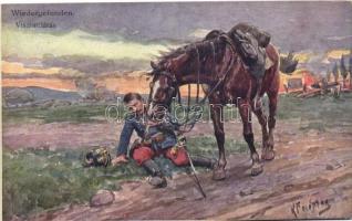 Soldier with horse in WWI, B.K.W.I. 933-1 s: K. Feiertag, "Viszontlátás", II. világháborús katona lóval, B.K.W.I. 933-1 s: K. Feiertag