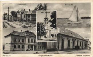 Szigetszentmiklós, villa, Duna, községháza, Hangya, Református templom, Simon S. Bálint kiadása (EB)