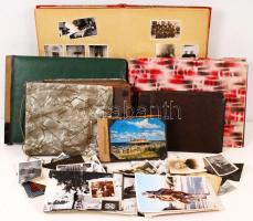 Nagy doboznyi fotós tétel: fényképezőgépek, tartozékaik, fotóalbumok és rengeteg fénykép / large pho...