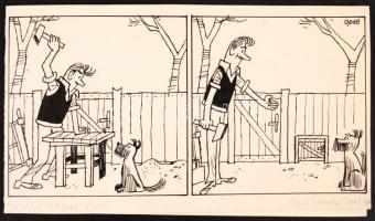 Gerő Sándor (1904-1977): Szomszéd Balázs kaput épít. Tus, papír. Jelzett. 33x10 cm