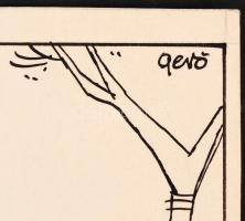 Gerő Sándor (1904-1977): Szomszéd Balázs kaput épít. Tus, papír. Jelzett. 33x10 cm