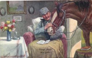 Soldier with horse in a room, B.K.W.I. 259-80 s: K. Feiertag