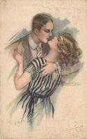 'Anna & Gasparini' Italian art postcard, kissing couple s: Busi