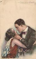 'Anna & Gasparini' Italian art postcard, kissing couple s: Mauzan (EK)