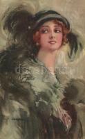 Italian art postcard, lady in fur s: Usabal