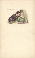 Italian art postcard, kiss s: Bompard