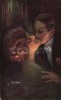 Italian art postcard, kissing couple s: Usabal