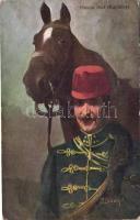 Hussar officer with horse, B.K.W.I. Serie 301-6. s: B. Bélaváry I.