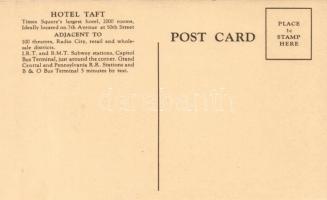 New York, Hotel Taft, advertisement on the back side s: Morss