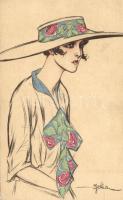 Italian art postcard, lady in hat s: Golia