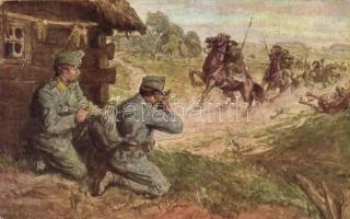 Téglás private and 3 soldiers hit back the Cossack patrols, B.K.W.I. artist signed (wet corner)