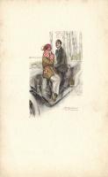 'Anna & Gasparini' couple with automobile; Italian art postcard s: Mauzan